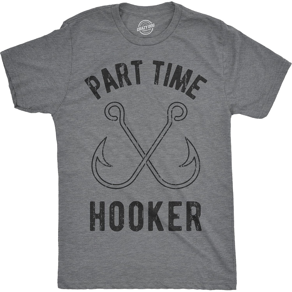 image:imageMens Size Matters Funny Fishing Novelty Sarcastic Tee Guys GiftDark Heather Grey Part Time Hooker