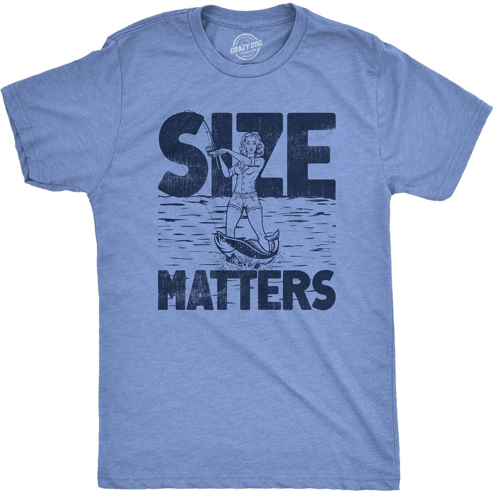 image:imageMens Size Matters Funny Fishing Novelty Sarcastic Tee Guys GiftLight Heather Blue Size Matters