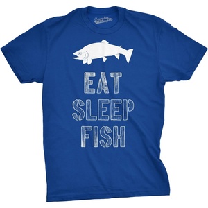 Mens Eat Sleep Fish Funny Sarcastic Novelty Fishing T Shirt(Heather Royal)
