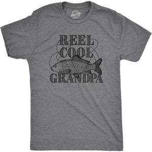 Mens Funny Dad and Grandpa Fishing T Shirts(Dark Heather Grey – Reel Cool Grandpa)
