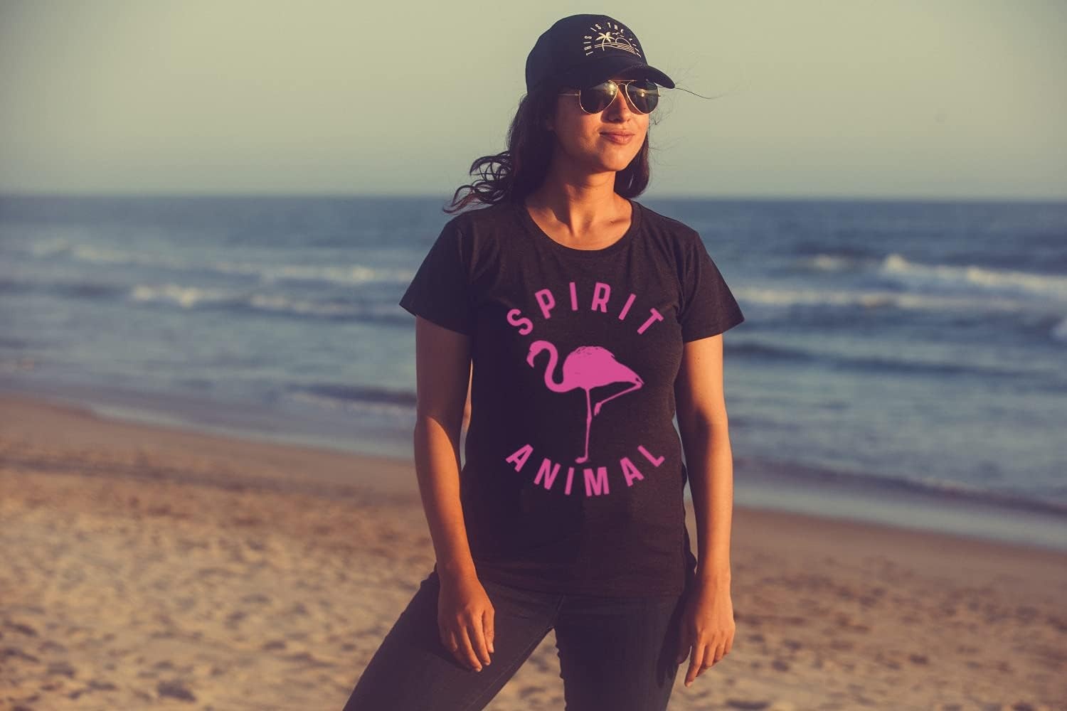 image:imageAnimal Cute and Nature Funny Sarcastic Graphic T Shirt for WomenHeather Black Flamingo Spirit