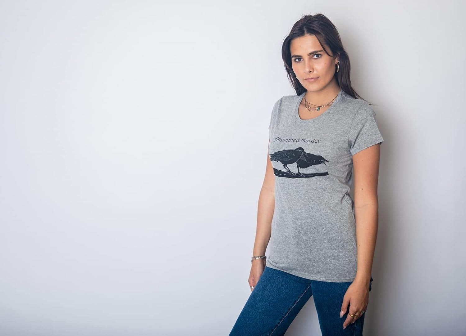 image:imageAnimal Cute and Nature Funny Sarcastic Graphic T Shirt for WomenLight Heather Grey Attempted Murder
