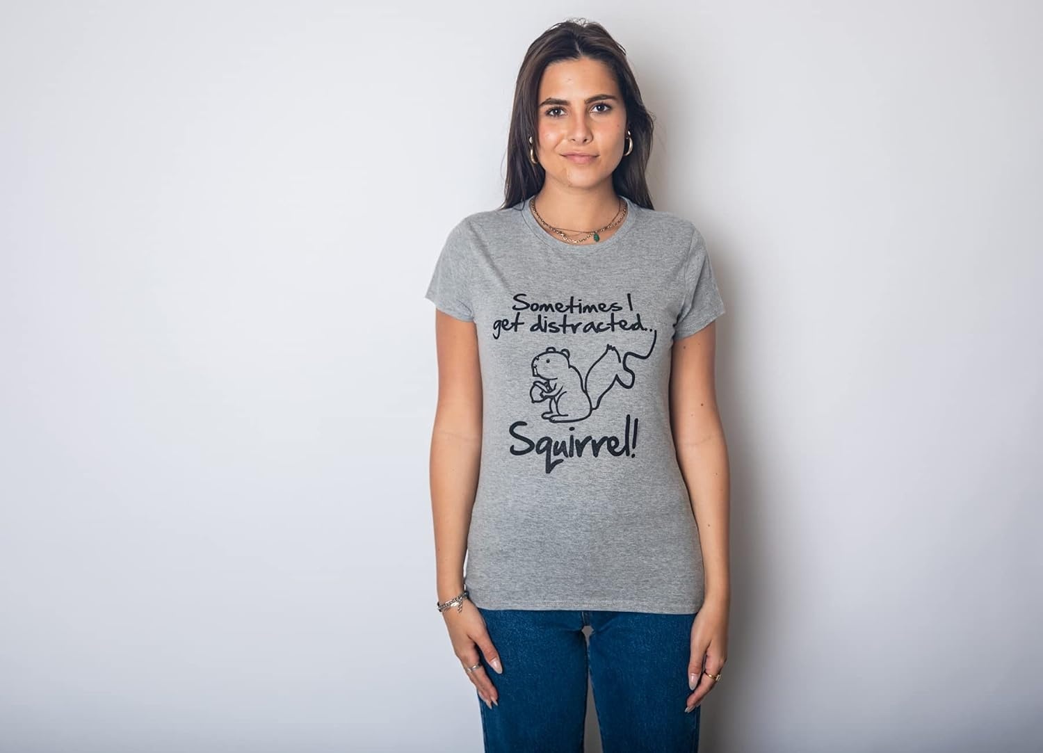 image:imageAnimal Cute and Nature Funny Sarcastic Graphic T Shirt for WomenLight Heather Grey Distracted
