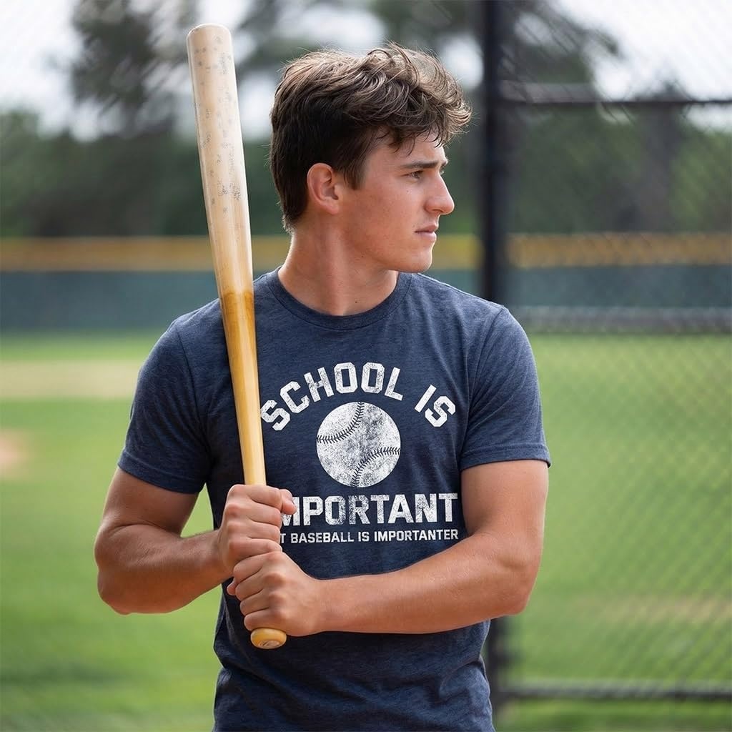 image:imageMens School Is Important But Baseball Is Importanter T ShirtHeather Navy