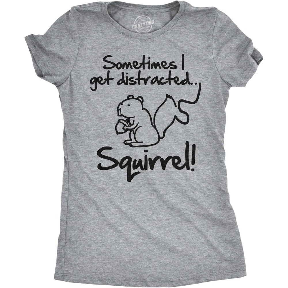 image:imageAnimal Cute and Nature Funny Sarcastic Graphic T Shirt for WomenLight Heather Grey Distracted