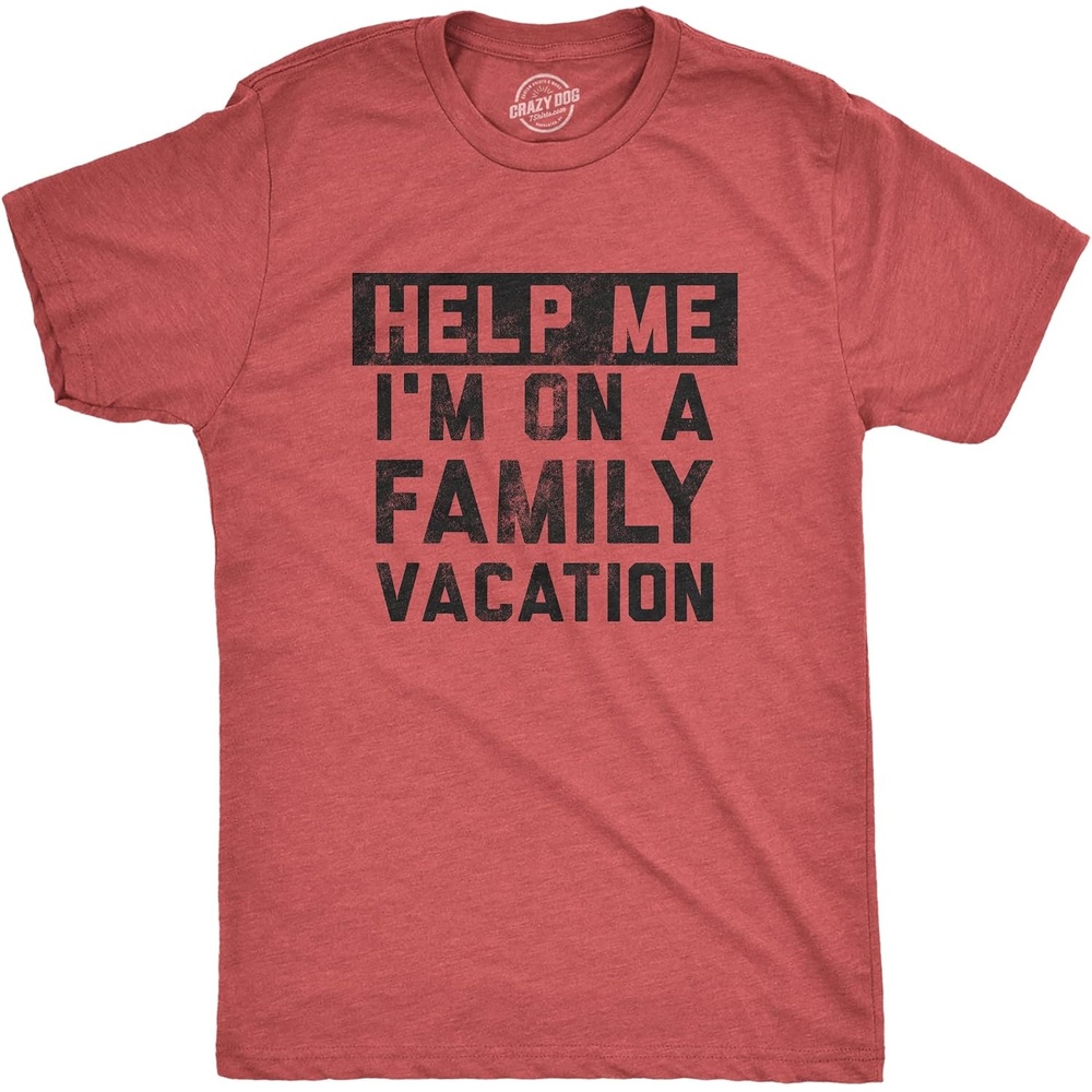 image:imageHelp Me Im On Family Vacation Holiday Traveling Mens T ShirtsHeather Red Vacation