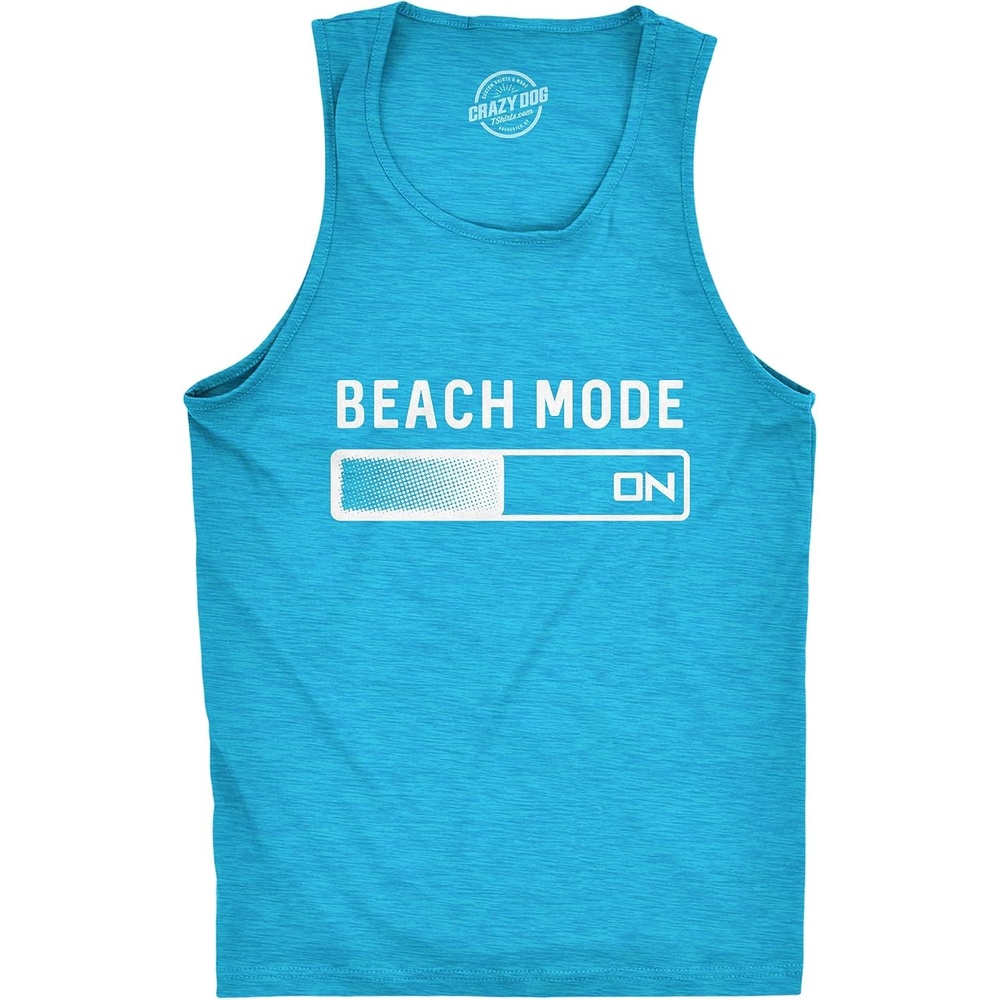 image:imageMens Beach Mode Fitness Tank Funny Vacation Holiday Travel Summer TanktopHeather Turquoise