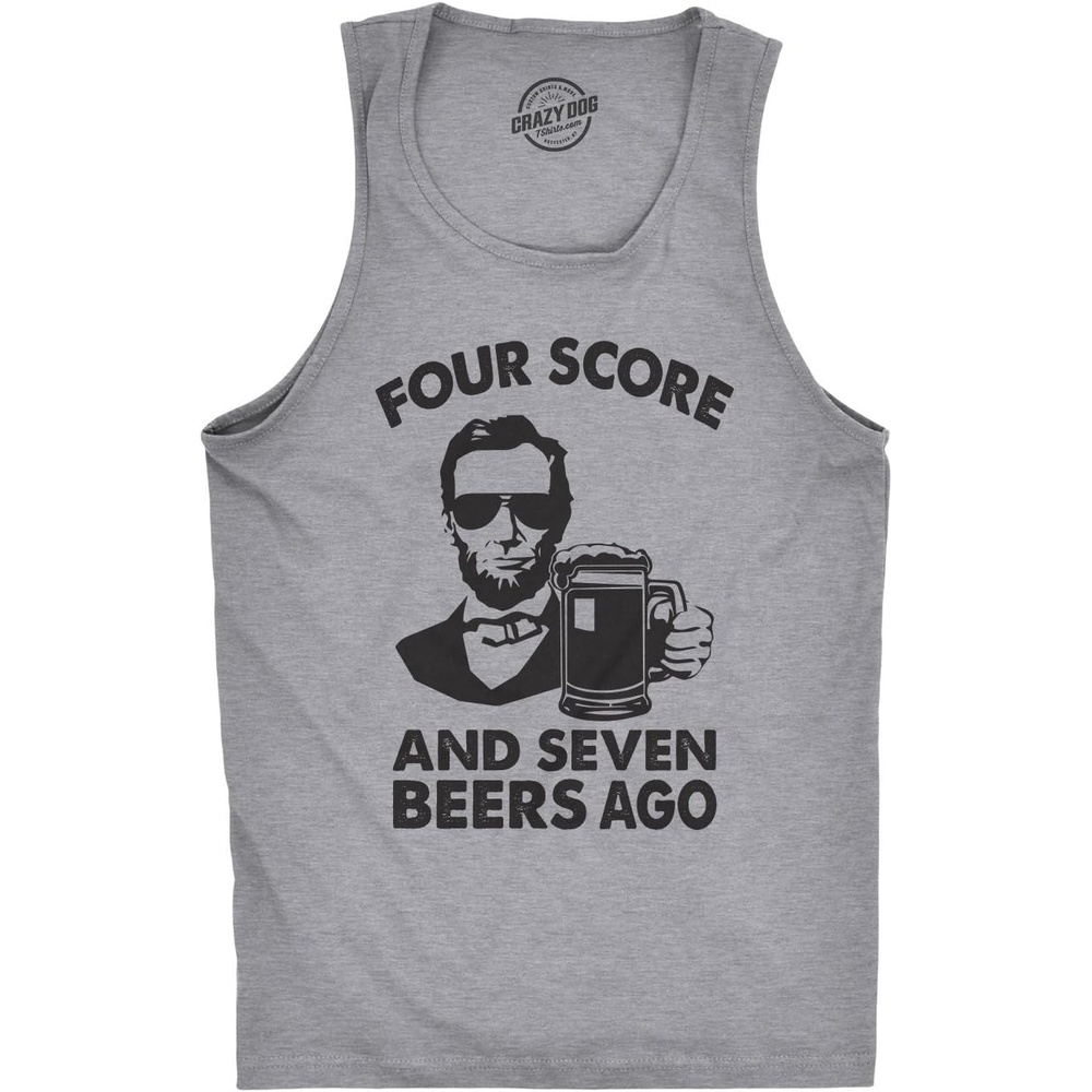 image:imageMens Four Score and Seven Beers Ago Funny Abe Lincoln TanktopLight Heather Grey