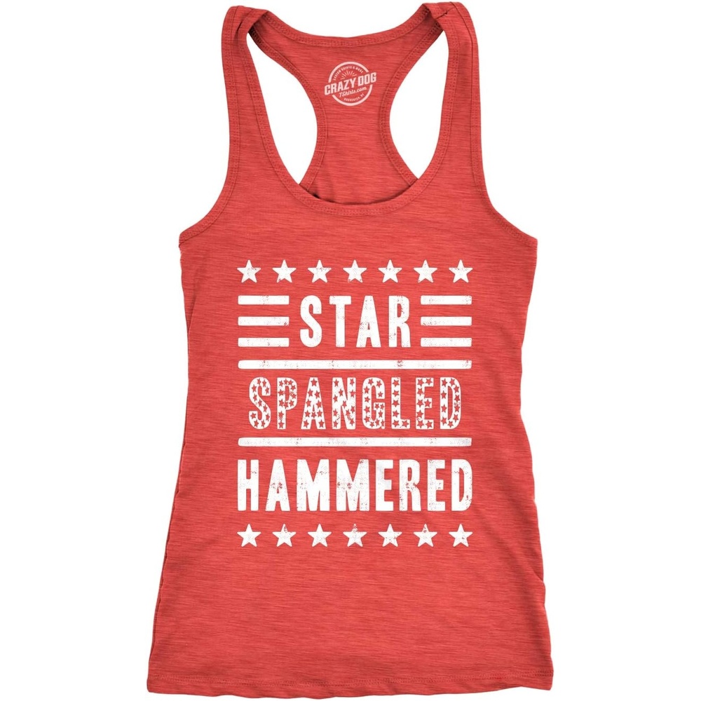 image:imageWomens Star Spangled Hammered Tank Top Funny Patriotic TankHeather Red