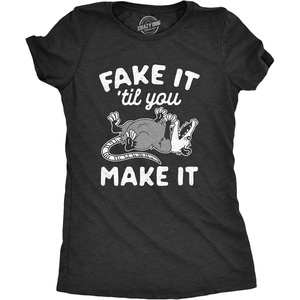 Animal Cute and Nature Funny Sarcastic Graphic T Shirt for Women(Heather Black – Fake It)