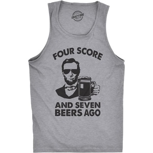 Mens Four Score and Seven Beers Ago Funny Abe Lincoln Tanktop(Light Heather Grey)