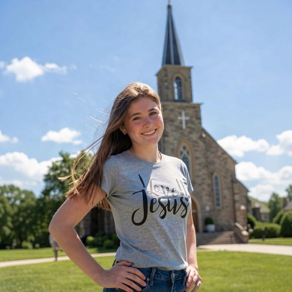 image:imageI Love Jesus Cute Religious Christian Easter Shirt for WomenLight Heather Grey
