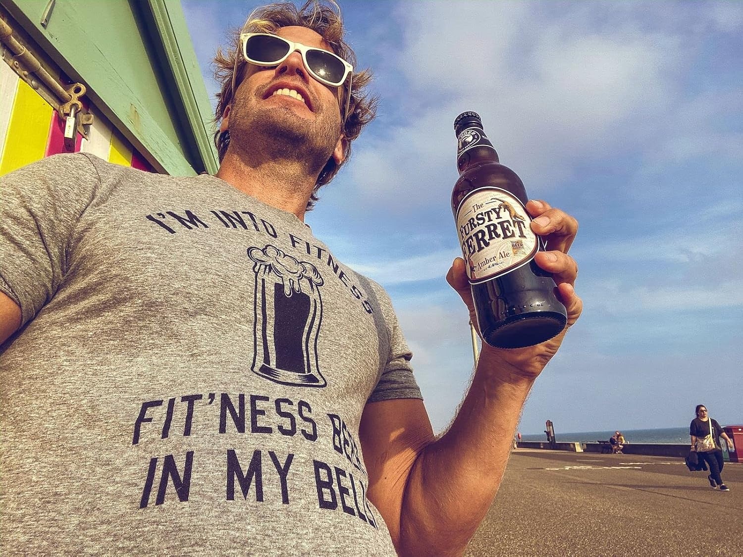 image:imageIm Into Fitness Fitting This Beer in My Belly T Shirts for MenDark Heather Grey