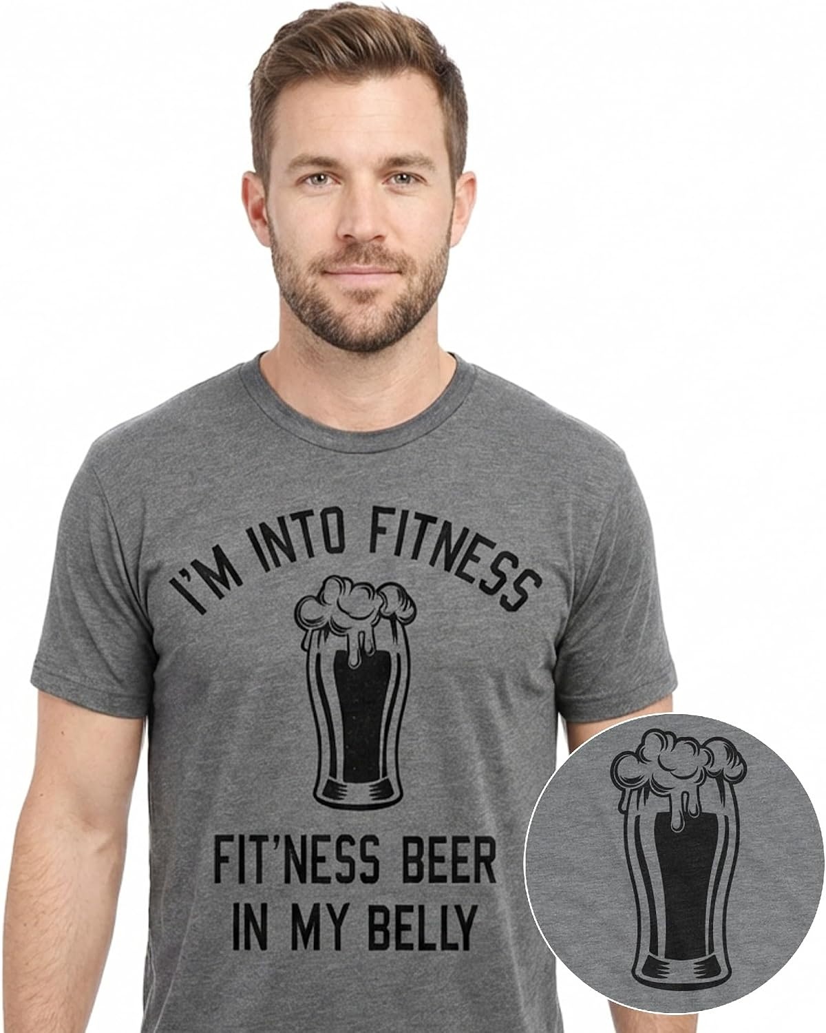 image:imageIm Into Fitness Fitting This Beer in My Belly T Shirts for MenDark Heather Grey