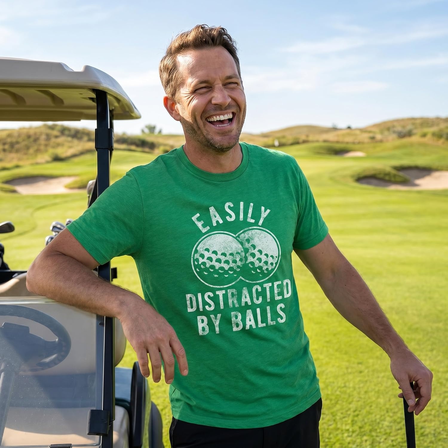image:imageMens Always Wash Your Balls Funny Golf Fathers Day Golfer Tee GreenHeather Green Easily Distracted