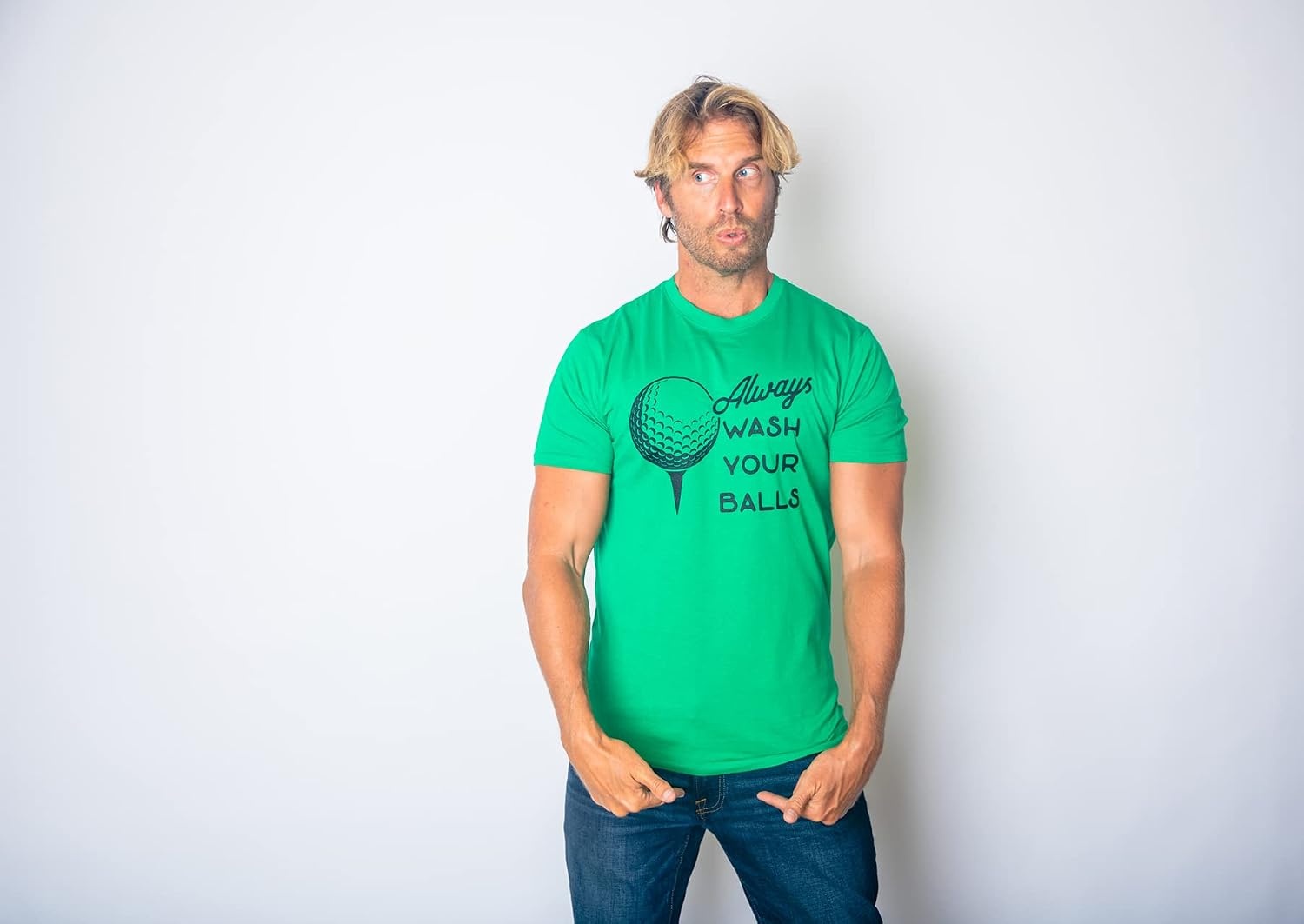 image:imageMens Always Wash Your Balls Funny Golf Fathers Day Golfer Tee GreenHeather Green Wash Your Balls