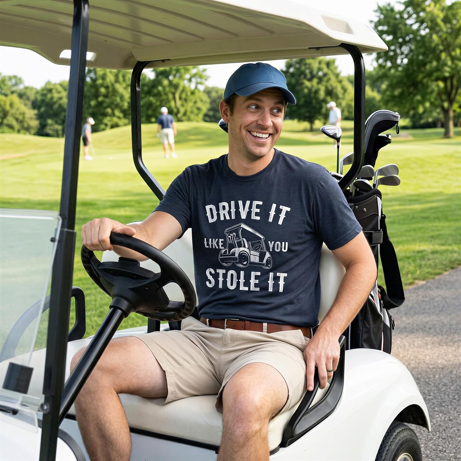 image:imageMens Always Wash Your Balls Funny Golf Fathers Day Golfer Tee GreenHeather Navy Stole It