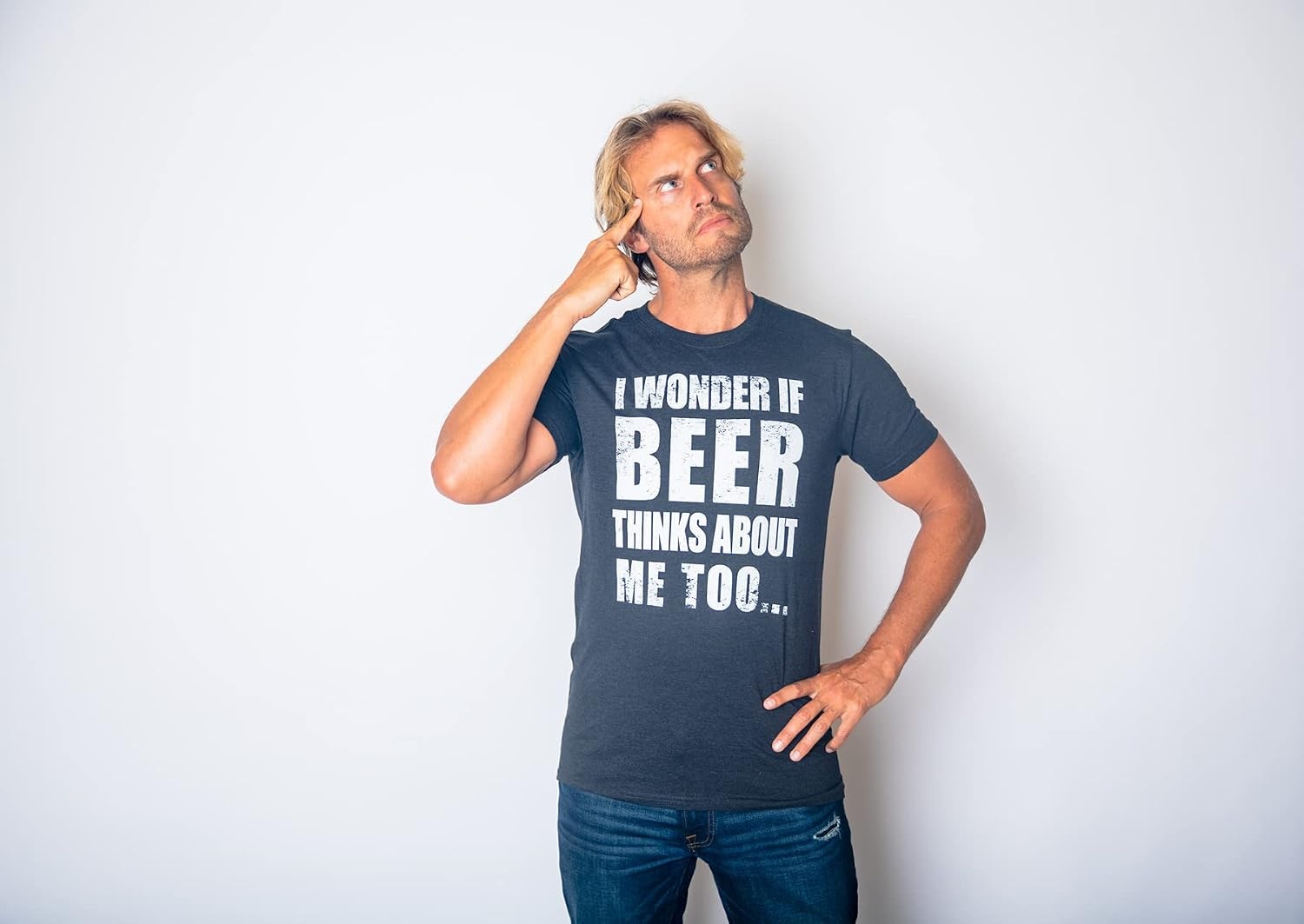 image:imageMens I Wonder If Beer Thinks About Me Too Funny Drinking TeeGreen