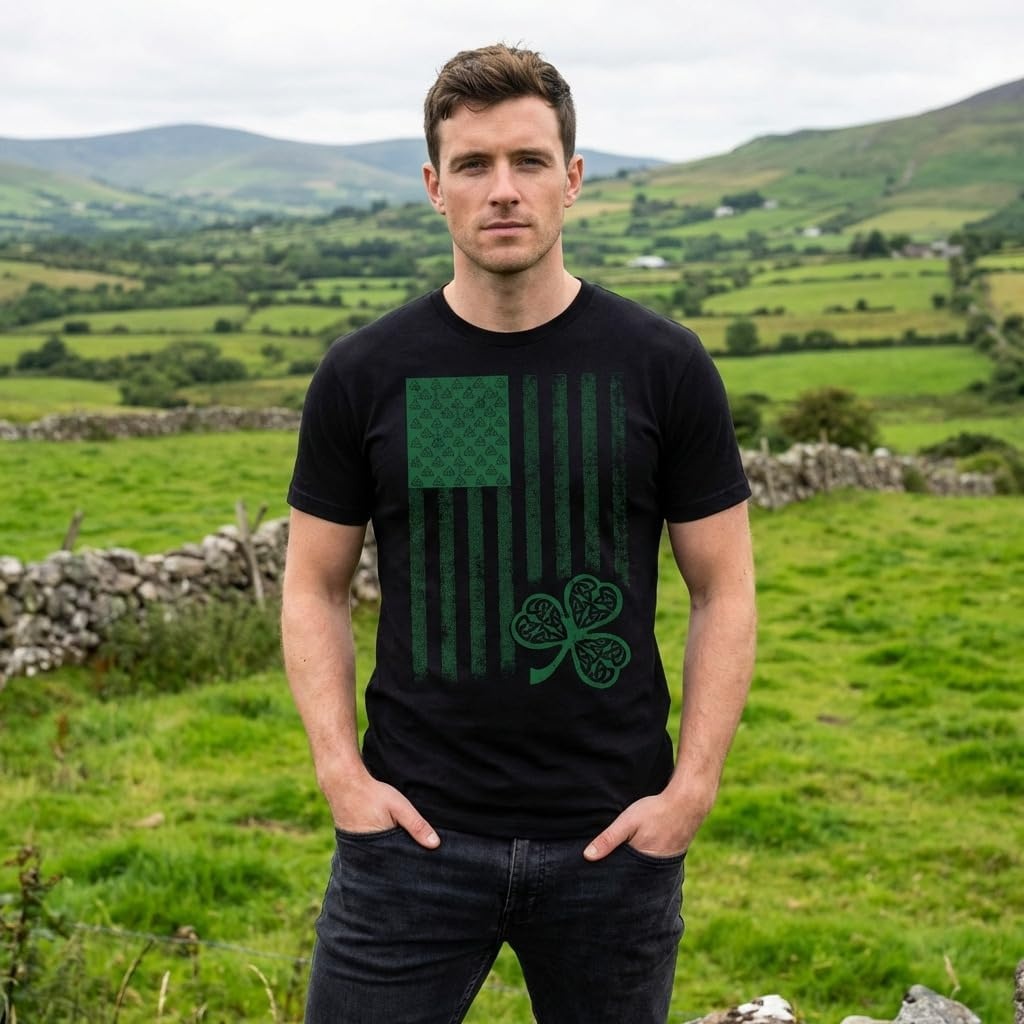 image:imageMens Saint Patricks T Shirt Funny Irish Tees Cool Party TeesHeather Black Celtic Flag