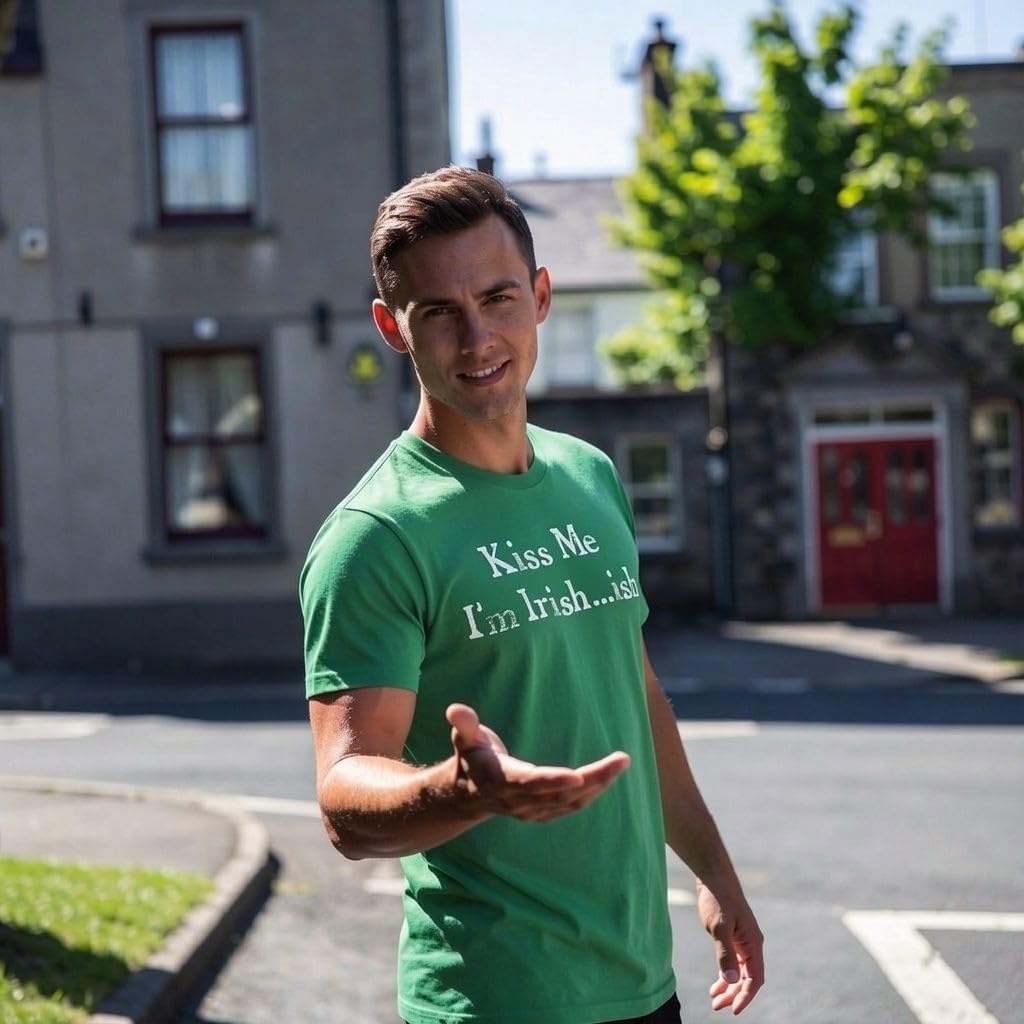 image:imageMens Saint Patricks T Shirt Funny Irish Tees Cool Party TeesHeather Green Kiss Me
