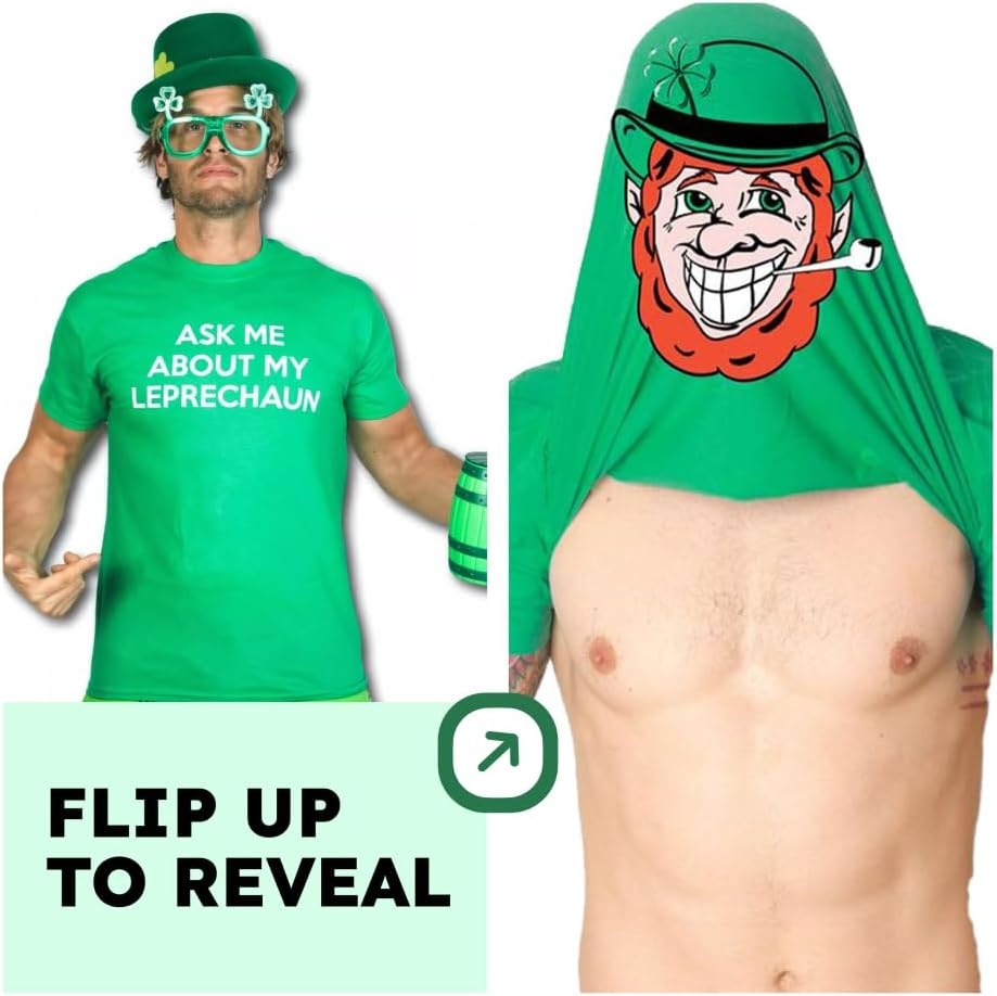 image:imageMens Saint Patricks T Shirt Funny Irish Tees Cool Party TeesHeather Green Leprechaun Flip