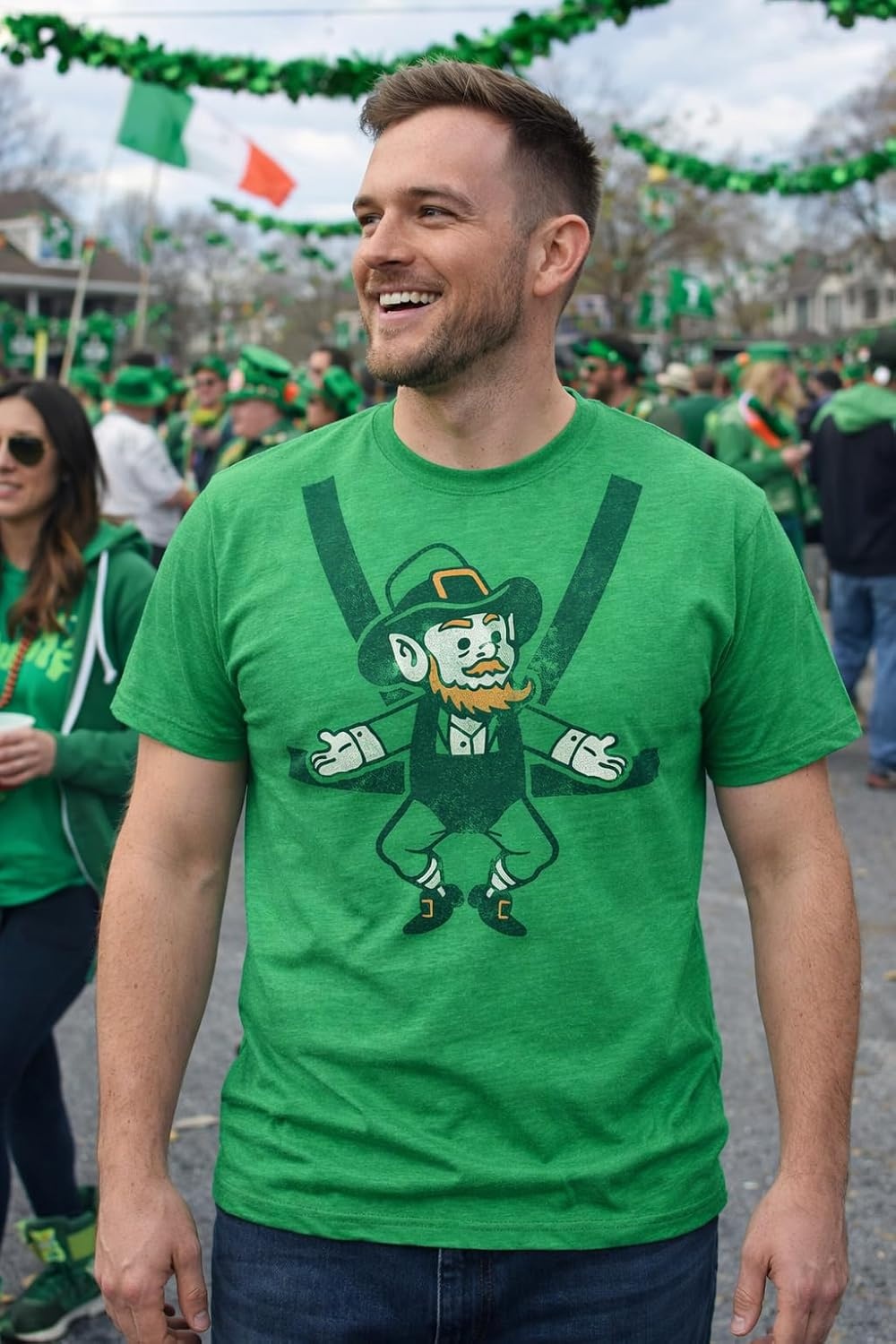 image:imageMens Saint Patricks T Shirt Funny Irish Tees Cool Party TeesHeather Green Leprechaun Harness