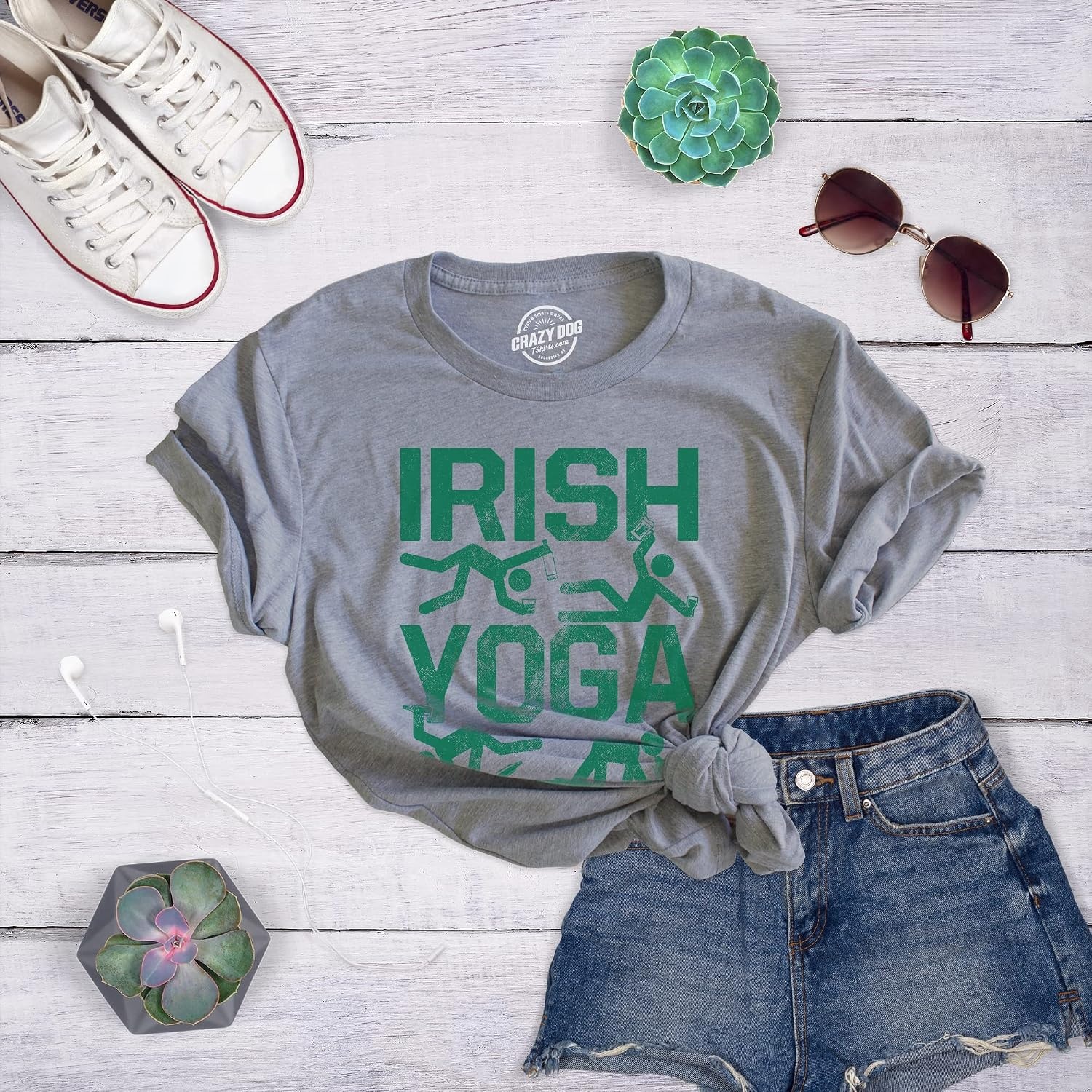 image:imageWomens Irish Yoga T Shirt Funny Saint Patricks Day Drinking TeeLight Heather Grey