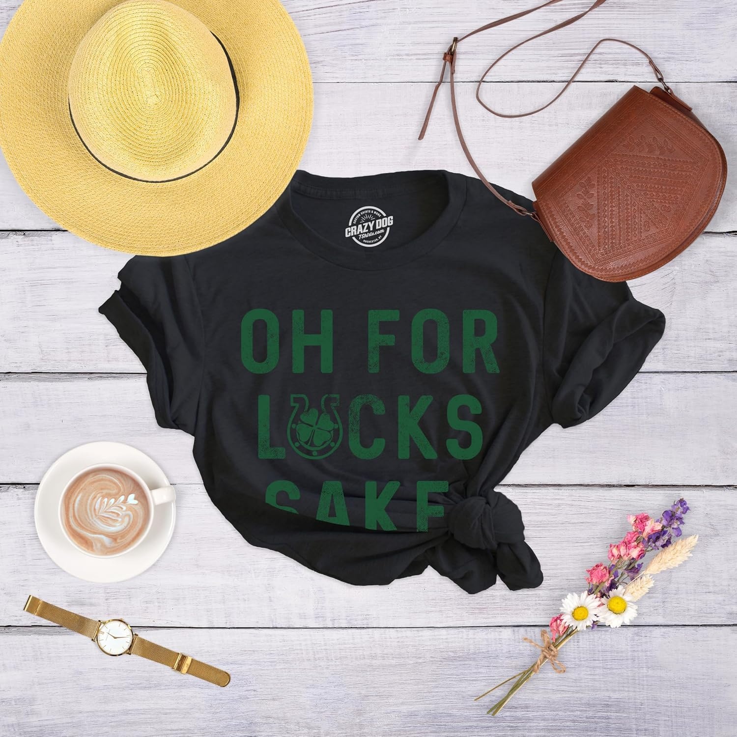 image:imageWomens Oh for Lucks Sake T Shirt Funny Shamrock Clover TeeHeather Black