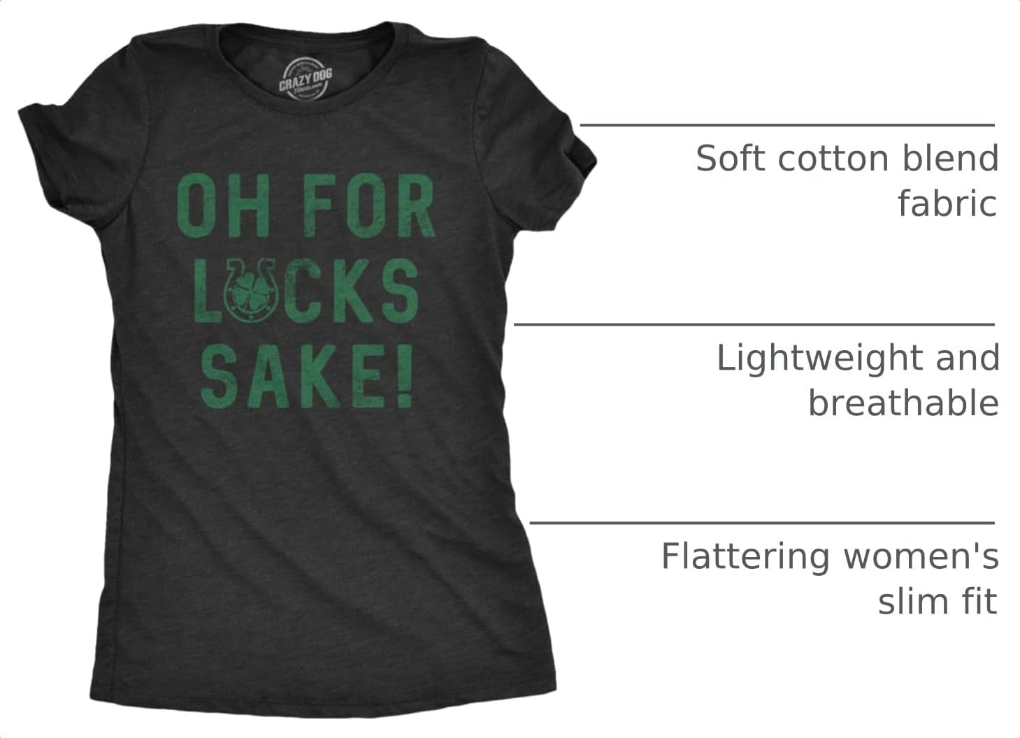 image:imageWomens Oh for Lucks Sake T Shirt Funny Shamrock Clover TeeHeather Black