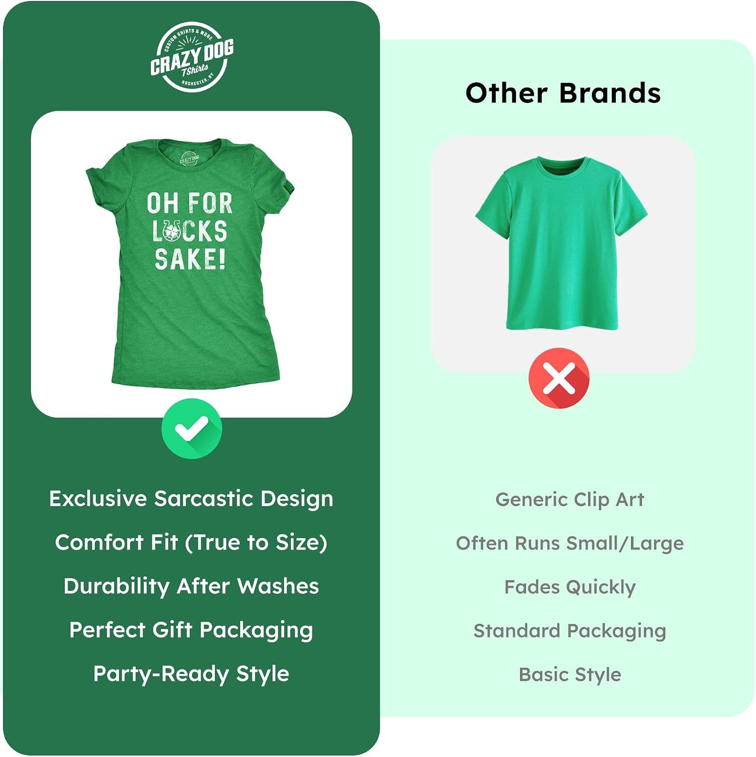 image:imageWomens Oh for Lucks Sake T Shirt Funny Shamrock Clover TeeHeather Green