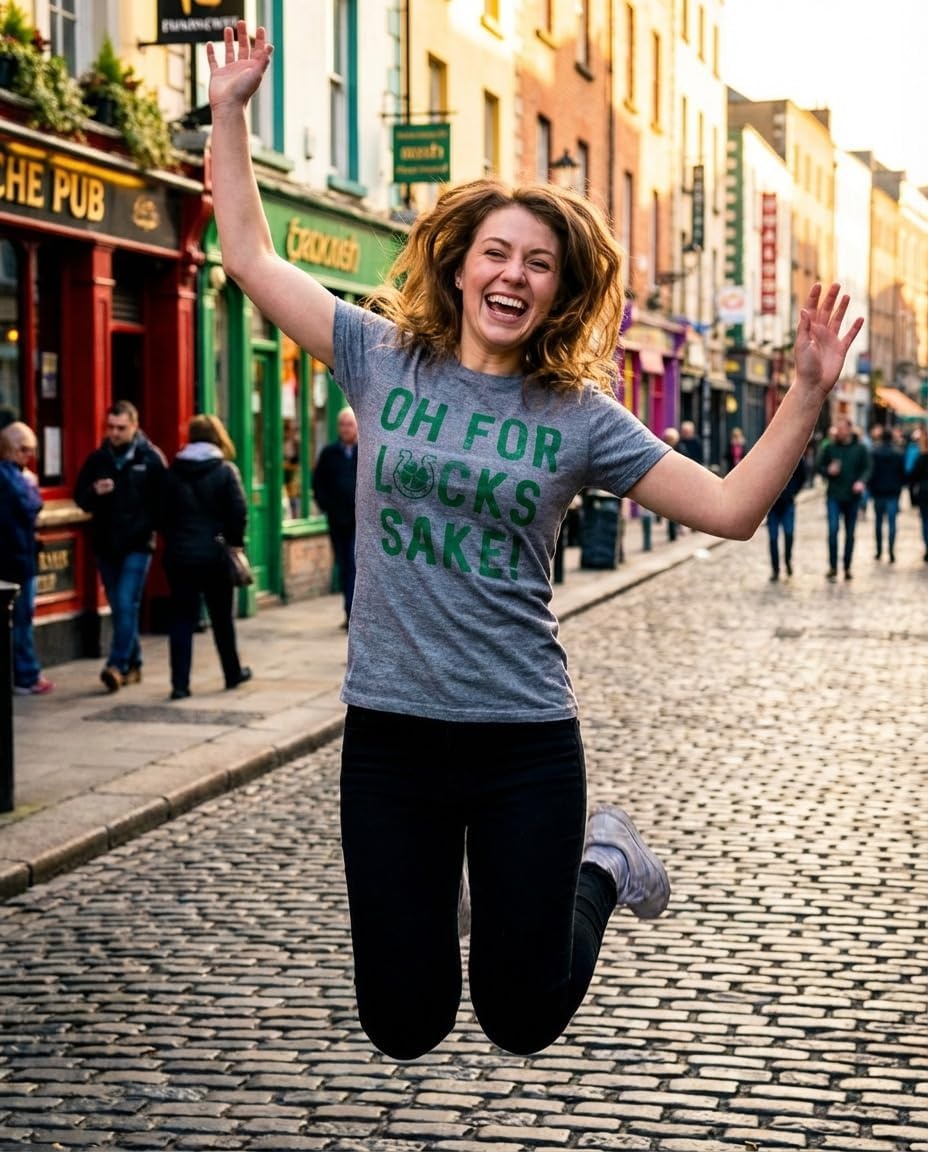 image:imageWomens Oh for Lucks Sake T Shirt Funny Shamrock Clover TeeHeather Green