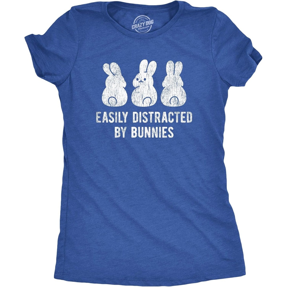 image:imageEasily Distracted By Bunnies Rabbit Party Easter Shirt for WomenHeather Royal