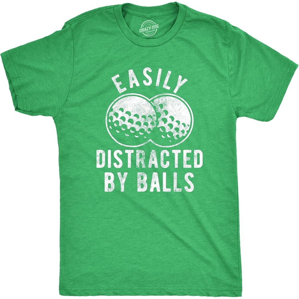 image:imageMens Always Wash Your Balls Funny Golf Fathers Day Golfer Tee GreenHeather Green Easily Distracted