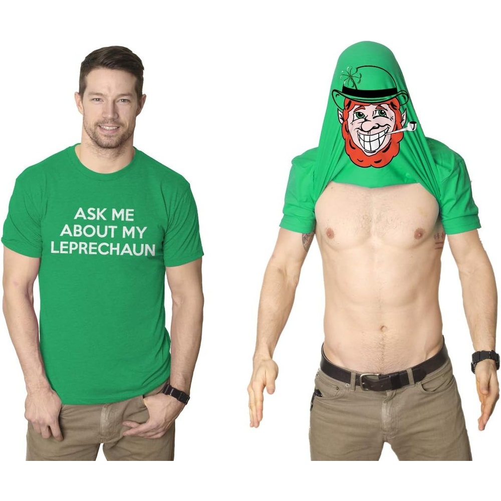 image:imageMens Saint Patricks T Shirt Funny Irish Tees Cool Party TeesHeather Green Leprechaun Flip