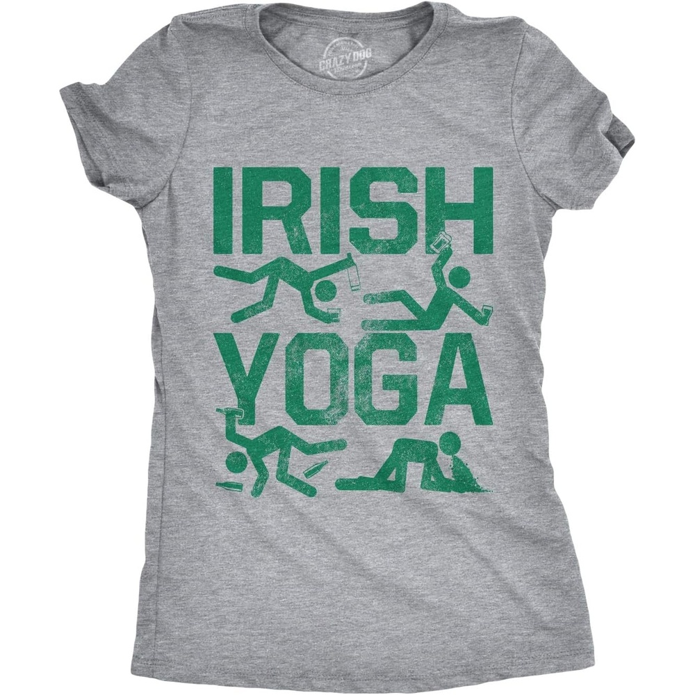 image:imageWomens Irish Yoga T Shirt Funny Saint Patricks Day Drinking TeeLight Heather Grey