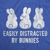 Easily Distracted By Bunnies Rabbit Party Easter Shirt for Women(Heather Royal)