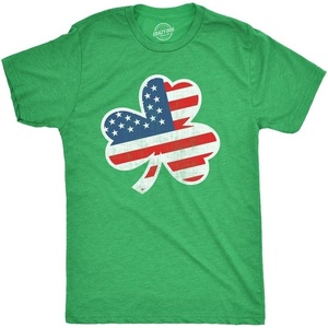 American Flag Shamrock Saint Patricks Day Funny T Shirts for Men(Heather Green)