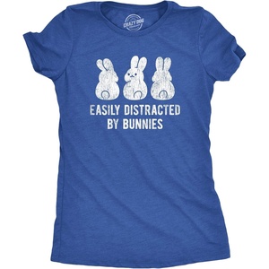 Easily Distracted By Bunnies Rabbit Party Easter Shirt for Women(Heather Royal)