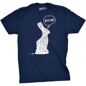 Easter Bunny Graphic Novelty Humor Funny T Shirts for Men(Heather Navy – Bite Me)