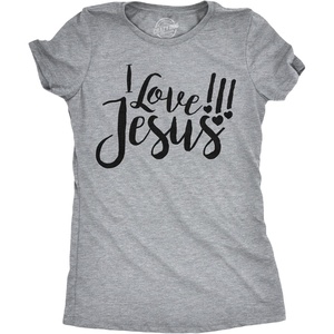 I Love Jesus Cute Religious Christian Easter Shirt for Women(Light Heather Grey)