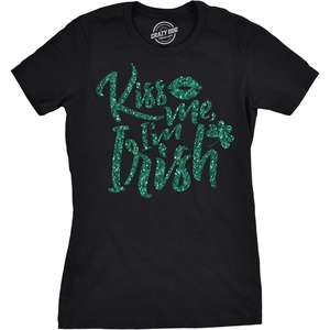 Kiss Me Im Irish Green St Cute Saint Patricks Day Shirt for Women(Black)