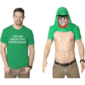 Mens Saint Patricks T Shirt Funny Irish Tees Cool Party Tees(Heather Green – Leprechaun Flip)