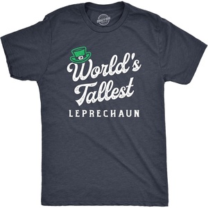 Mens Saint Patricks T Shirt Funny Irish Tees Cool Party Tees(Heather Navy – Tallest Leprechaun Multicolor)