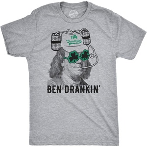 Mens Saint Patricks T Shirt Funny Irish Tees Cool Party Tees(Light Heather Grey – Ben Drankin)
