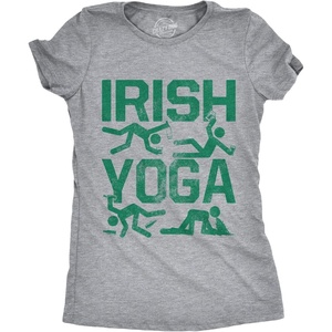 Womens Irish Yoga T Shirt Funny Saint Patricks Day Drinking Tee(Light Heather Grey)
