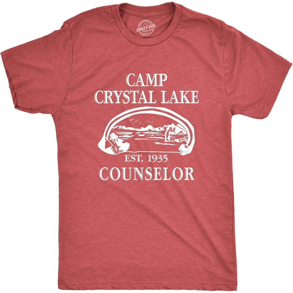 image:imageMens T Shirt Camp Crystal Lake 1980 Vintage Camping Movie TeeHeather Red
