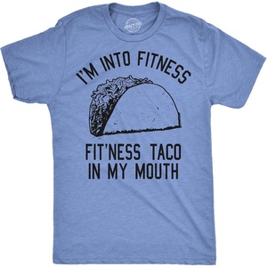 Mens Fitness Taco Funny T Shirt Sarcastic Gym Tee for Guys(Heather Light Blue)