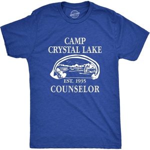 Mens T Shirt Camp Crystal Lake 1980 Vintage Camping Movie Tee(Blue)