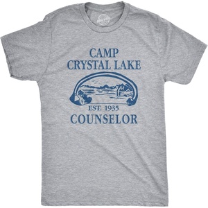 Mens T Shirt Camp Crystal Lake 1980 Vintage Camping Movie Tee(Light Heather Grey)