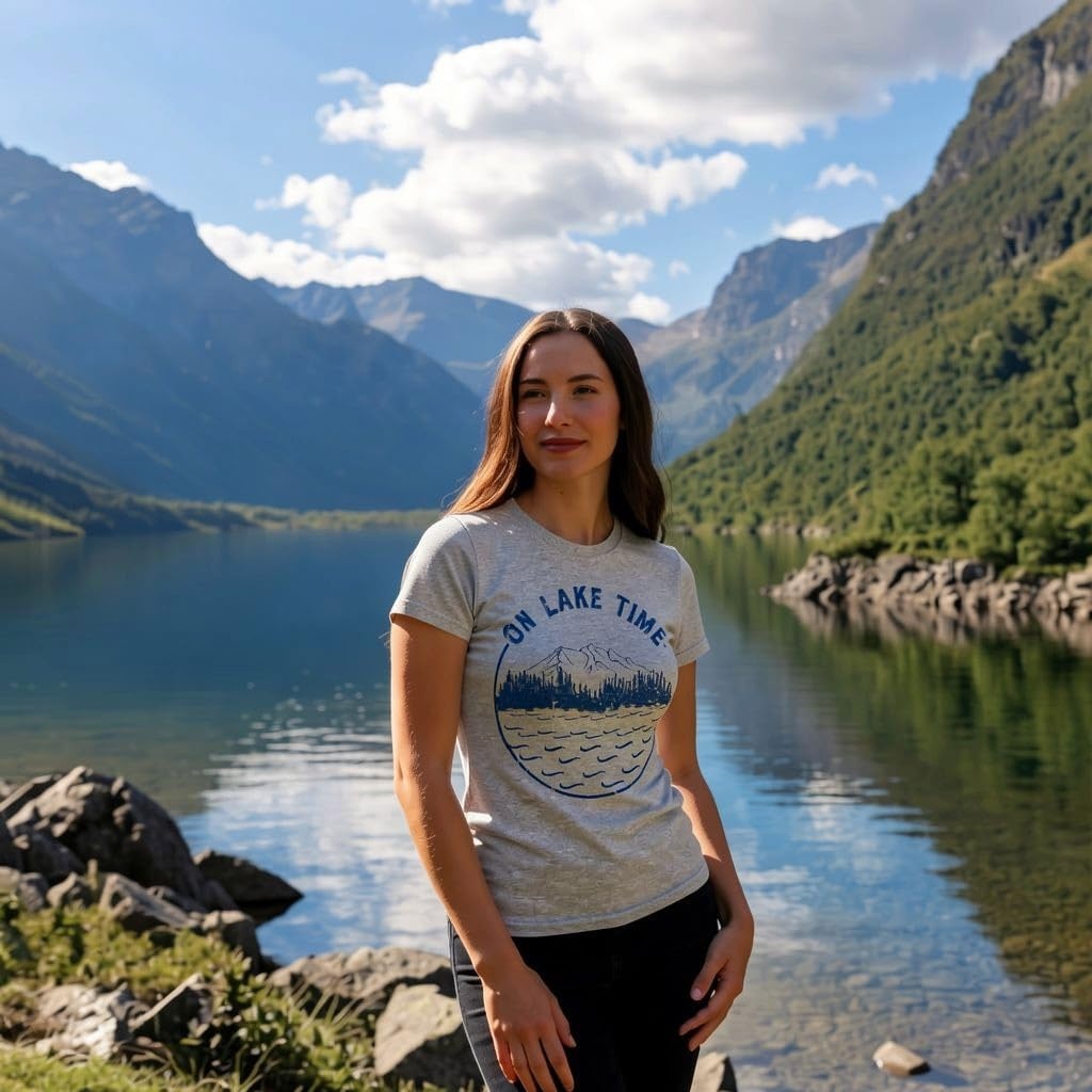 image:imageOn Lake Time Summer Vacation Outdoors Funny T Shirt for WomenHeather Light Blue